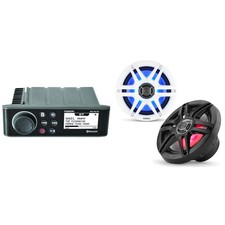 Fusion MS-RA70 Source Unit w/ Clarion CMS-651RGB-SWB 6.5-inch Coaxial Marine ...