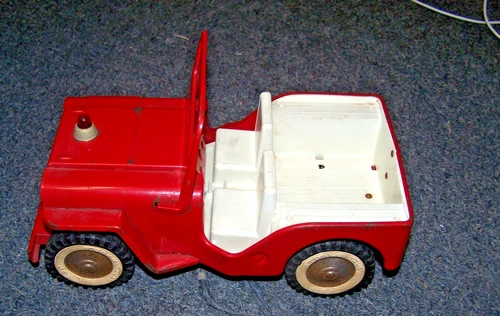 Vintage 1960s Tonka Red Rescue Jeep Pressed Steel Toy Car Red Light USED