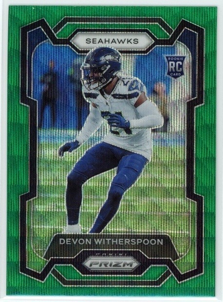 DEVON WITHERSPOON 2023 Panini Prizm Green Wave RC Rookie #389 Seahawks
