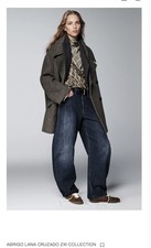 New ZARA Coat Wool Italian Fabric Double-Breasted Oversized Size S Brown marl