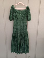 Veronica Beard Cali Eyelet Dress Size 4 Preppy Cotton Off Shoulder Forest Green