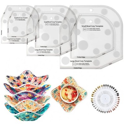 Bowl Cozy Template Cutting Ruler Set 3 Sizes Acrylic Quilting Sewing Pattern 