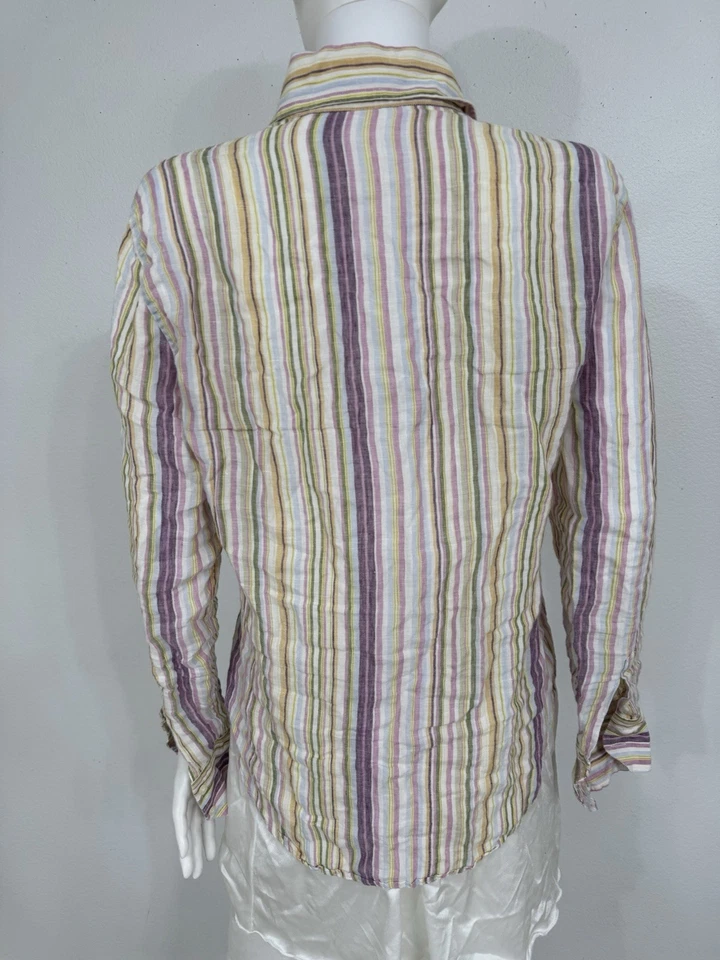 Camisa Etro listrada de linho multicolorida com botões vintage feita na Itália serve para XS - Imagem 3 de 4