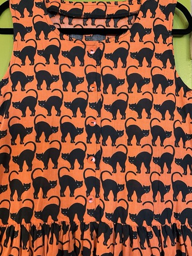 Vintage Halloween Orange & Black Cat Dress Grandma Core Drop Waist Cottage Core - Picture 4 of 19