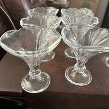 VTG Glass Fan Flair Pedestal Dessert Dish Set-6 Ice Cream Bowl