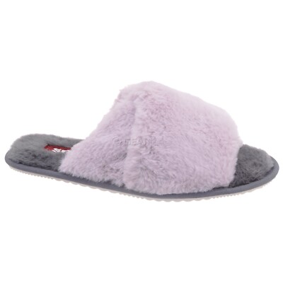 SOREL Go Mail Run Womens Fluffy Slide Slippers Faux Fur, Size 8, Gray / Lilac
