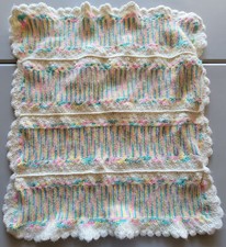 Vintage Baby Blanket Quilt Blue Pink Yellow Very Durable Blend/Wave 28"x34"