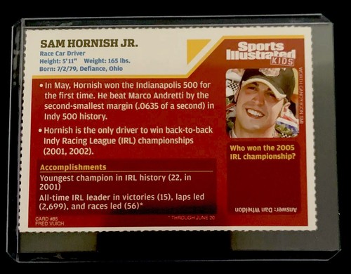 SAM HORNISH JR Rookie Sports Illustrated for Kids SI Nascar Race-Car Driver 2006 - Picture 6 of 6