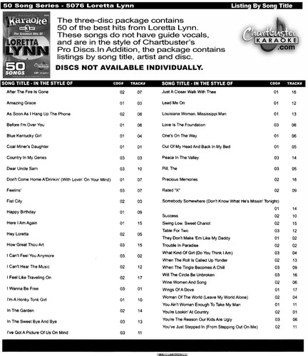 Karaoke COUNTRY CD+G Chartbuster 3 Disc 5076 LORETTA LYNN NEW In Sleeves - Picture 2 of 2