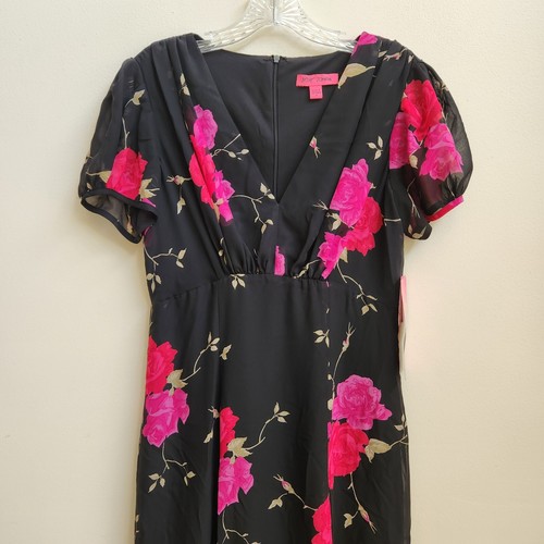 Betsey Johnson Dress Women's 8 Black Pink Floral Maxi Boho Peasant Evening Chic - Picture 2 of 19
