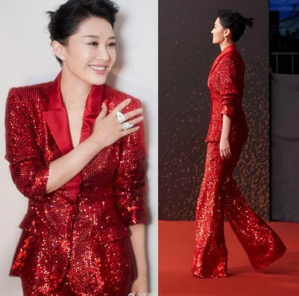 Red satin suit womens 2025