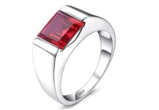 925 Sterling Silver Simulated Ruby Gemstone Mens Wedding Engagement Ring Jewelry