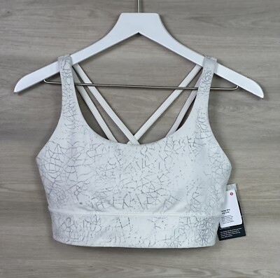 Lululemon Energy Bra Long Line Size 10 B/C Thread Dye White Silver Drop 01216