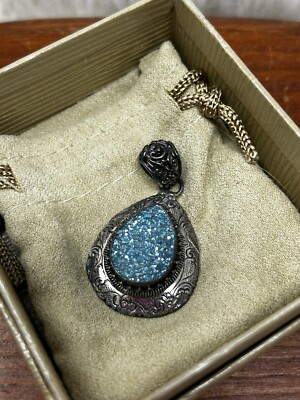 Sarda Artisan Collection Of Bali Paraiba Color Drusy Sterling Silver Pendant
