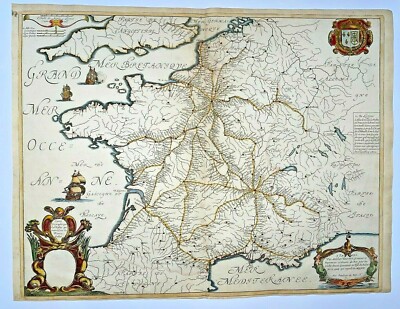 FRANCE POST ROADS 1632 NICOLAS SANSON LARGE ANTIQUE MAP 17TH