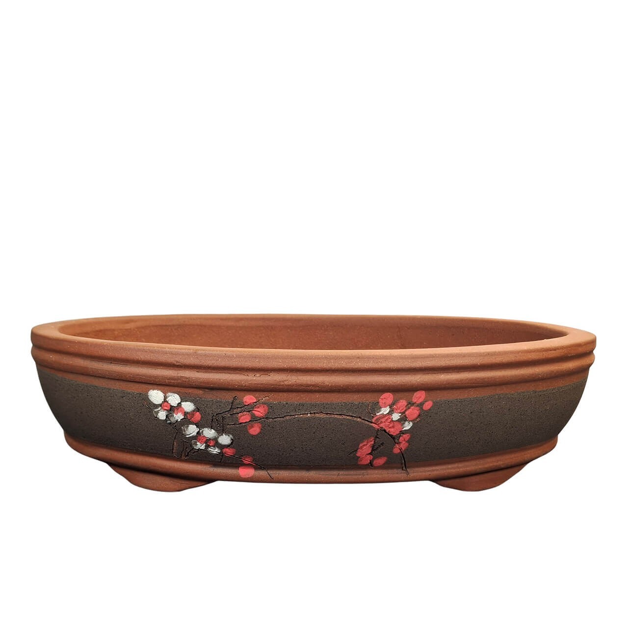 Painted Bonsai Pot | 340x255x80 | Unglazed Ceramic Pot | Oval Bonsai Tray