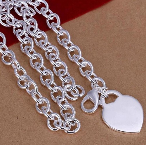 925 SILVER ELECTRO PLATED 16" HEART PENDANT CHOKER Necklace Lobster CLOSING. - Bild 2 von 2