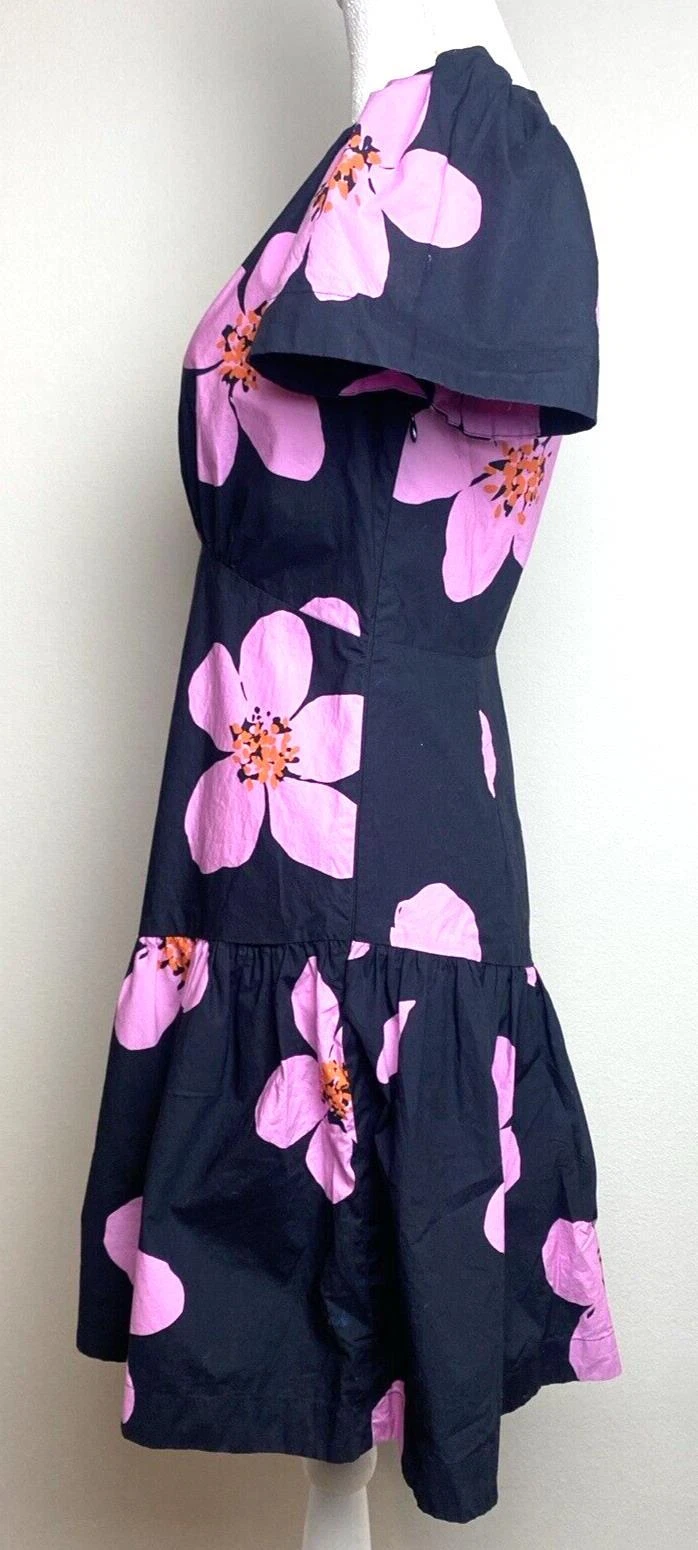 Abito donna Kate Spade Grand Flora aderente e svasato taglia 2 rosa navy cotone