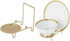 Bard's Ornate Shiny Gold-Toned Cup & Saucer Stand, 3" H x 2.75" W x 4" D