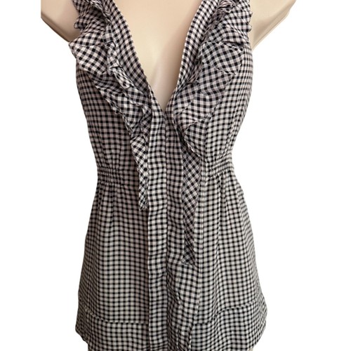 BCBGMaxzazira White & Black Checkered Plaid Silk Halter Rockabilly Top Size S - Picture 5 of 12