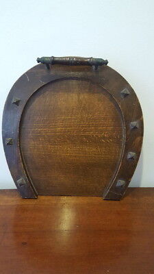 An Old Unusual Vintage Wooden Horseshoe Shape Desk Pen Pin Tray