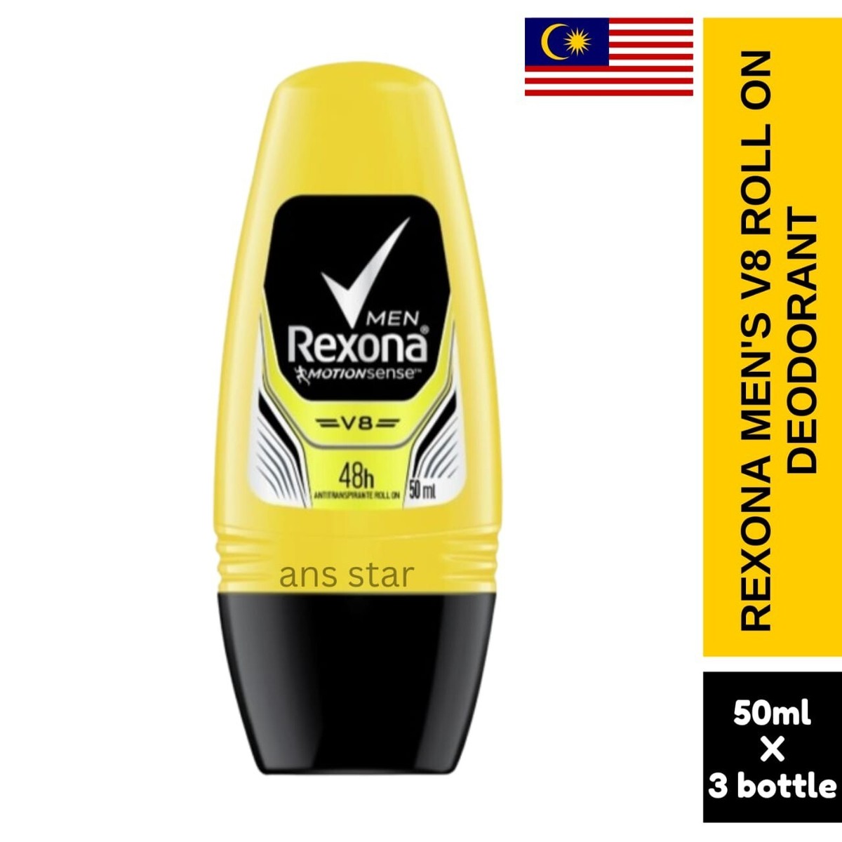 REXONA MEN'S V8 ANTI PERSPIRANT ROLL ON DEODORANT 50ML X 3 BOTTLE
