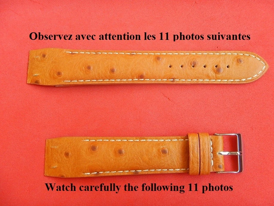18 mm BRACELET VEAU VERITABLE FACON AUTRUCHE MARRON "MIEL"  ANSES FIXES SOUDÉES - Photo 1/4