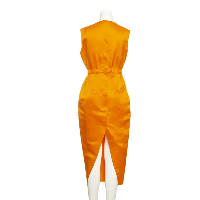 Auth NWT PRADA Orange DOUBLE Satin Midi DRESS with Inside