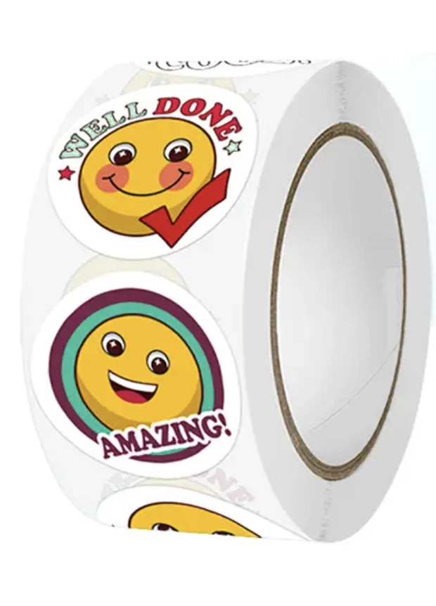 Smiley Face Reward Merit Stickers 2.5cm 50/100pc Teacher Award Kids Party Craft