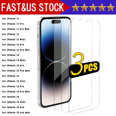 3X Tempered Glass Screen Protector For iPhone 14 13 12 11 Pro Max X XS XR 8 7 6