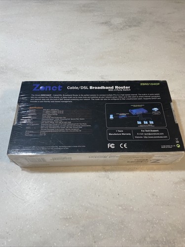 Zonet Cable/DSL Broadband Router 4- Port Switch ZSR0104CP BRAND NEW in BOX - Picture 6 of 7