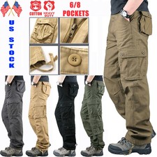 Men's Straight-fit Cargo Pants Work Trousers Tactical Outdoor Pant 100 Cotton
