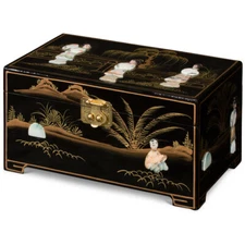 US Seller - Black Lacquer Mother of Pearl Chinese Jewelry Box