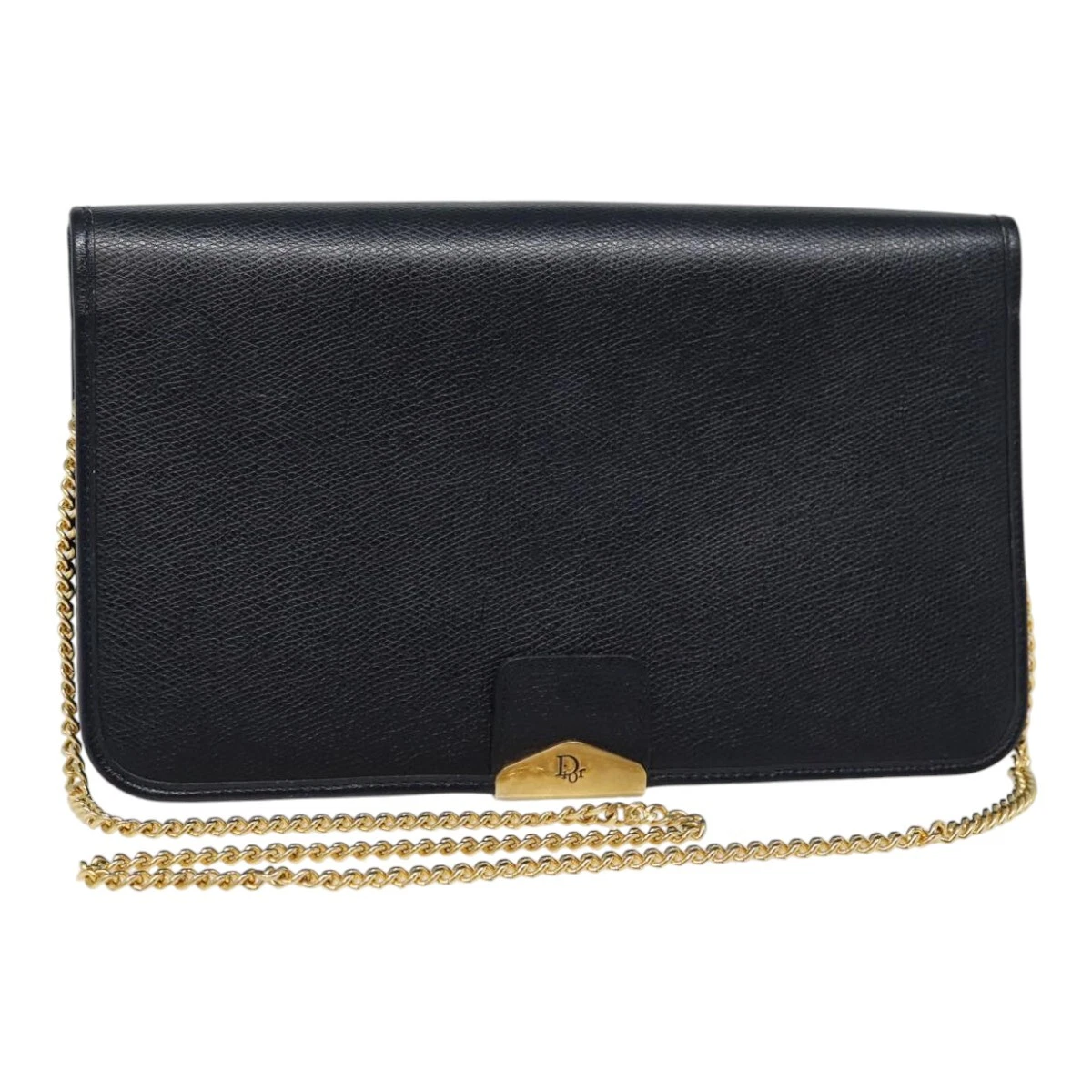 Sac bandoulière chaîne Christian Dior cuir noir or authentique ep5494