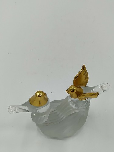 Beautiful Hand Blown Bird Sculpture - Two Birds On A Glass "Wave" Gold And Clear - 第 5/9 張圖片