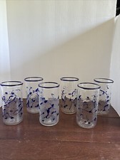 Charles Miner-Tesuque Glass Works 6 Art Glass Tumblers Blue 6"- Signed TGW &lsquo;96