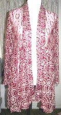 CREAM FLORAL LACE on WINE TULLE Polyester Spandex OPEN JACKET Size S - M NWOT