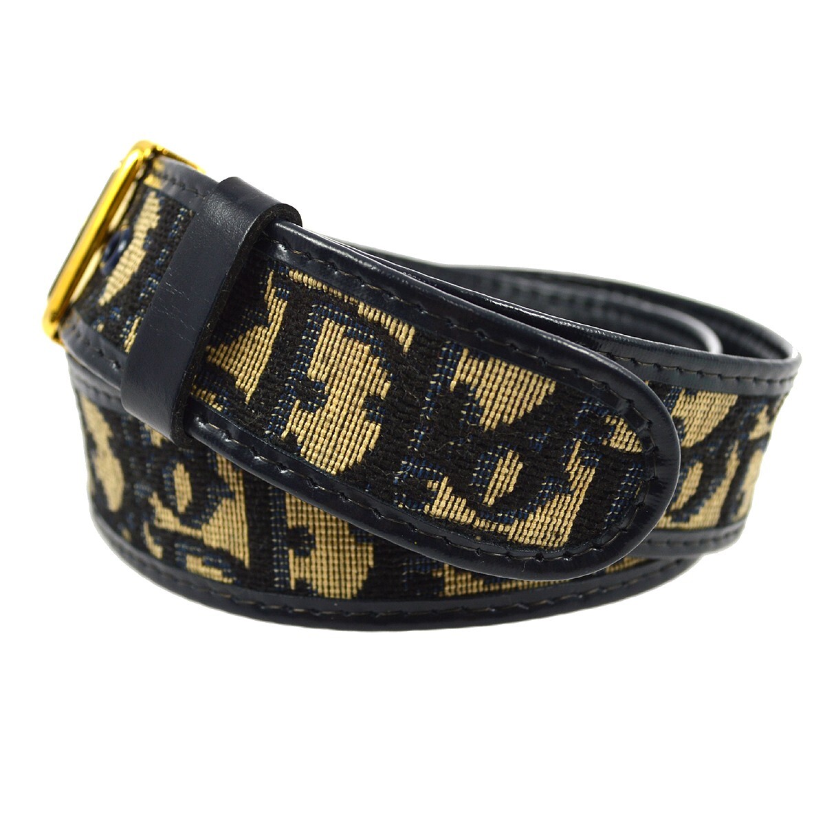 Christian Dior Navy Brown Trotter Belt Small Good #65