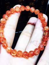 Genuine Natural Sunstone Crystal Round Fashion    Beads  Bracelet  5A