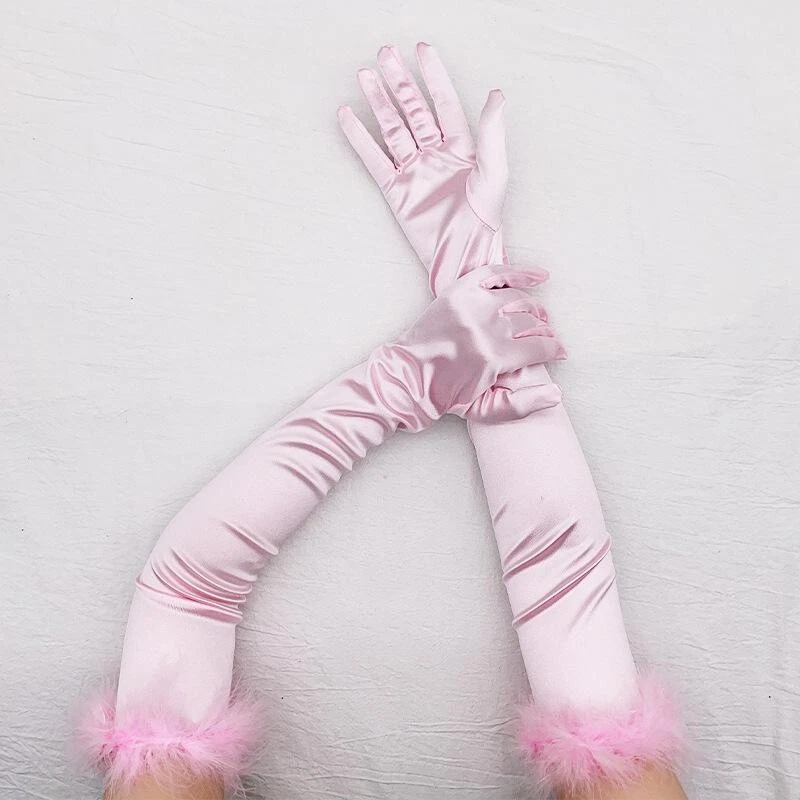 Ladies white satin gloves deals