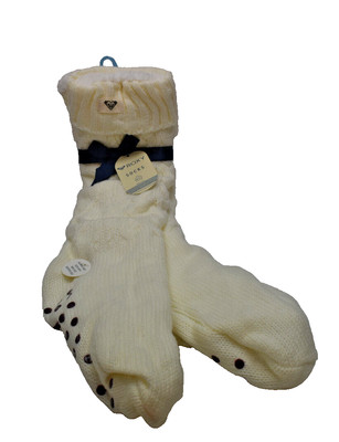 Roxy Cable Knit Fleece Lined Cozy Slipper Socks Cream New! NWT