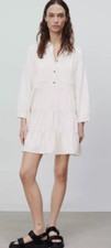 ZARA Ivory Ruffled Tiered Twill Long Sleeve Mini Dress Sz XS