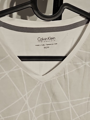 Calvin Klein Men's Short Sleeve V-neck white with gray Tee Shirt - Picture 3 of 5
