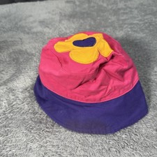 Vintage Okiedokie Kids Bucket Hat Pink Blue Colorblock Flower Embroidered Marks