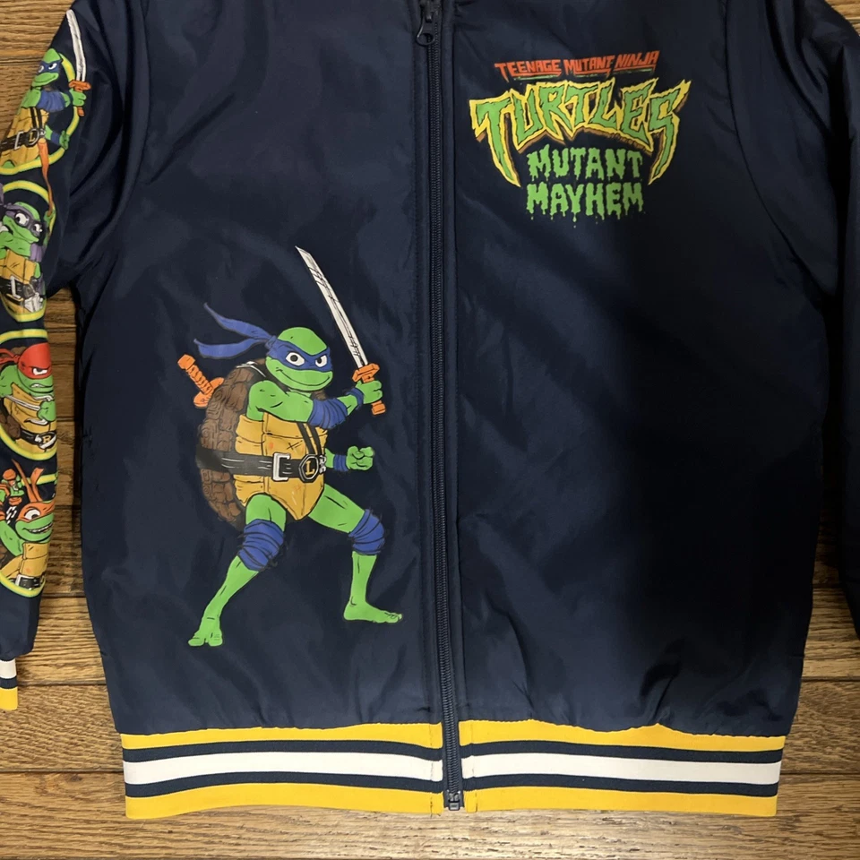 Chaqueta Bomber Teenage Mutant Ninja Turtles Talla Niños 10-12 Cremallera Completa Forro Acolchado Foto 4 de 4