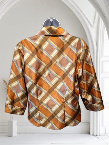 Selene Sport Sz M, 3/4 Sleeve Plaid Button Up Blouse, Gold Multicolor. NS-9 - Picture 6 of 8