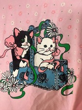 Vintage Cat Sweatshirt Grandmacore Cottagecore Pink M Retro 80s Boho Hippie Folk
