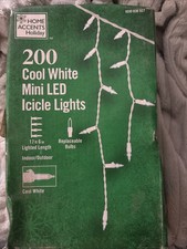 HOME ACCENT HOLIDAY 200 Cool White Mini LED Icicle Lights, White Wire, 17.5 ft.