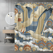 Seagull Lighthouse Ocean Shower Curtain, Nautical Graphic Print