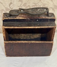 Antique Shoe Shine Wooden Box with Cast Iron Foot Rest Brushes/polish